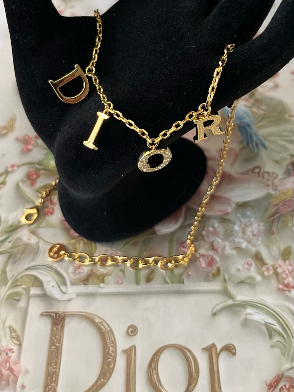 Dior Gold Letter Charm Necklace with Crystal-Accented O